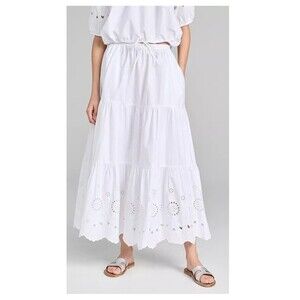 Kerri Rosenthal Gabrielle Eyelet Cotton Popline White Long Maxi Skirt S 286296